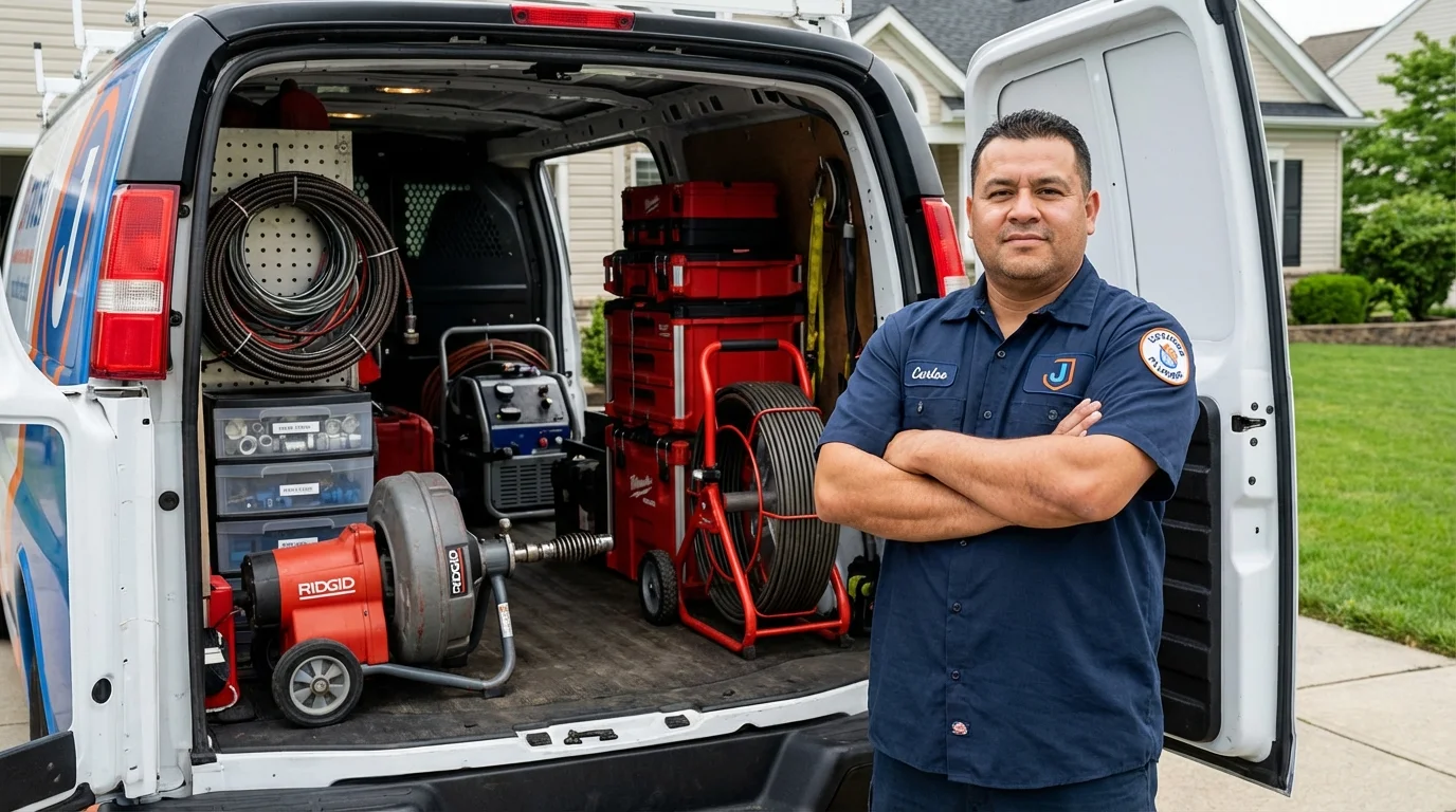 Professional drain cleaning equipment and Johns Plumbing LLC plumber in Wright
