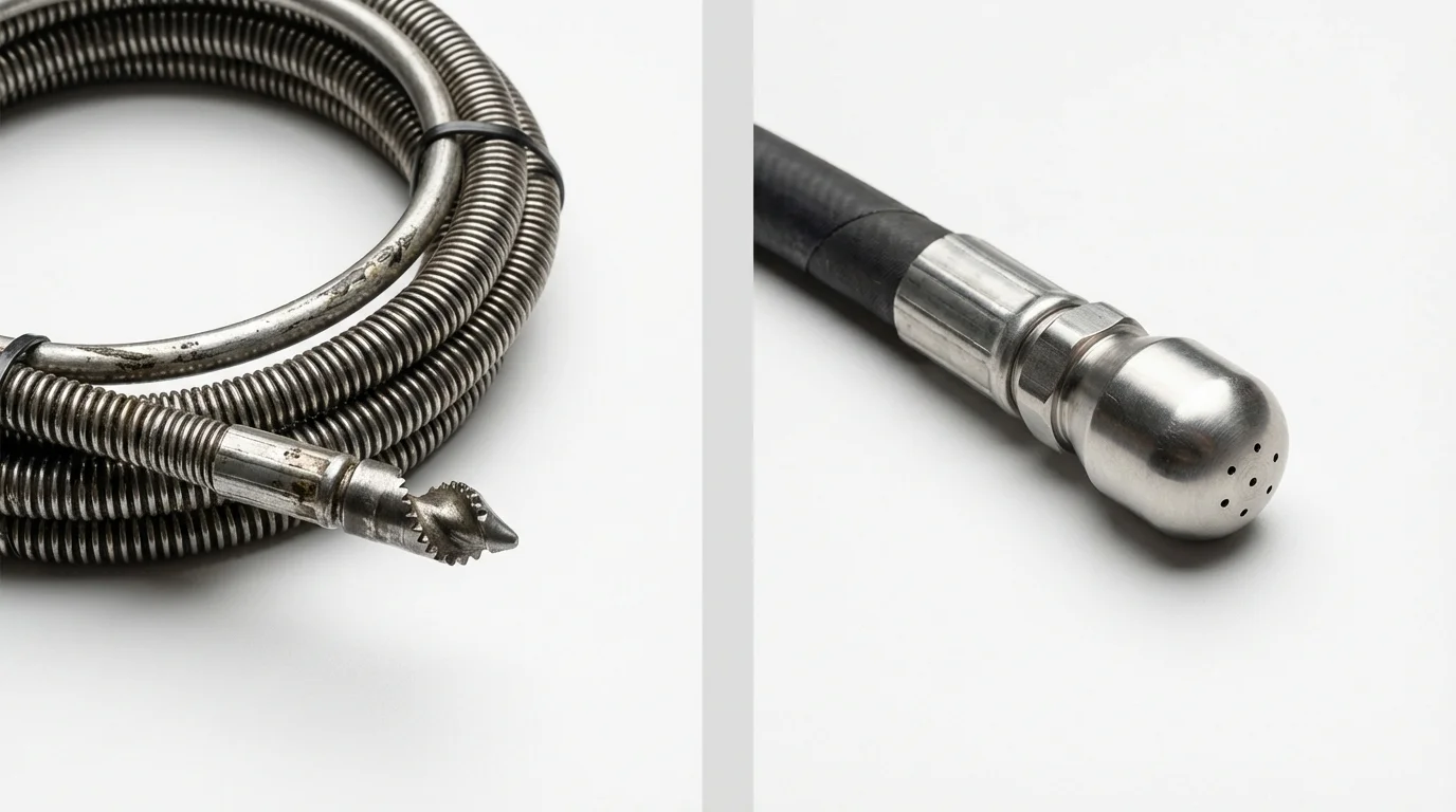 Drain snake cable and hydro jetting nozzle used for drain cleaning in Wright, WY