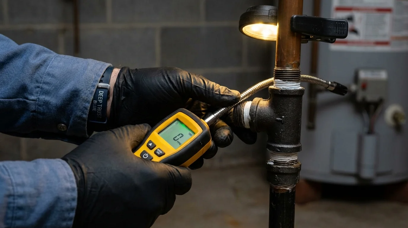 Gas leak detection with electronic sniffer by Johns Plumbing LLC in Wright