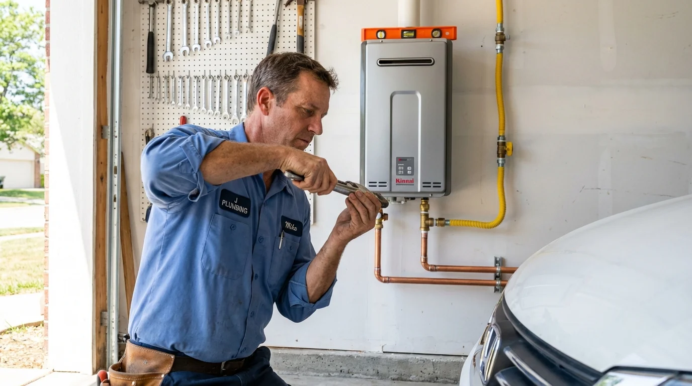 Tankless water heater installation by a Johns Plumbing LLC plumber in Wright
