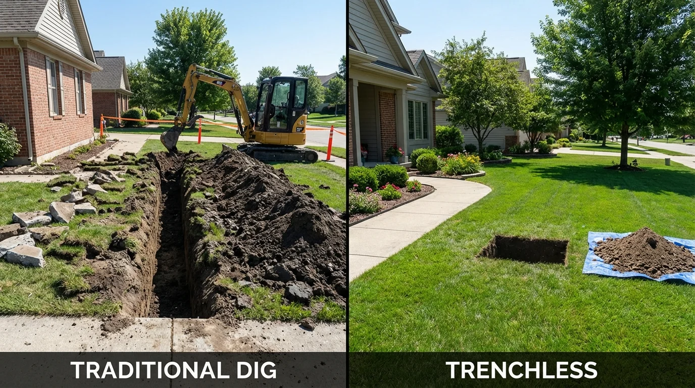 Trenchless sewer repair with minimal yard damage versus traditional excavation in Wright, WY
